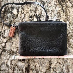 Coach Black Leather Wristlet with Tan Tag
